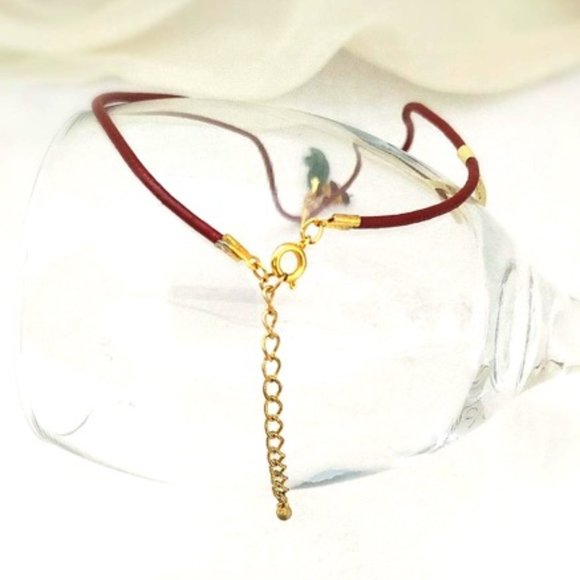 Collar Genuine Green Jade FISH Garnet Leather Cord - Picture 6 of 10